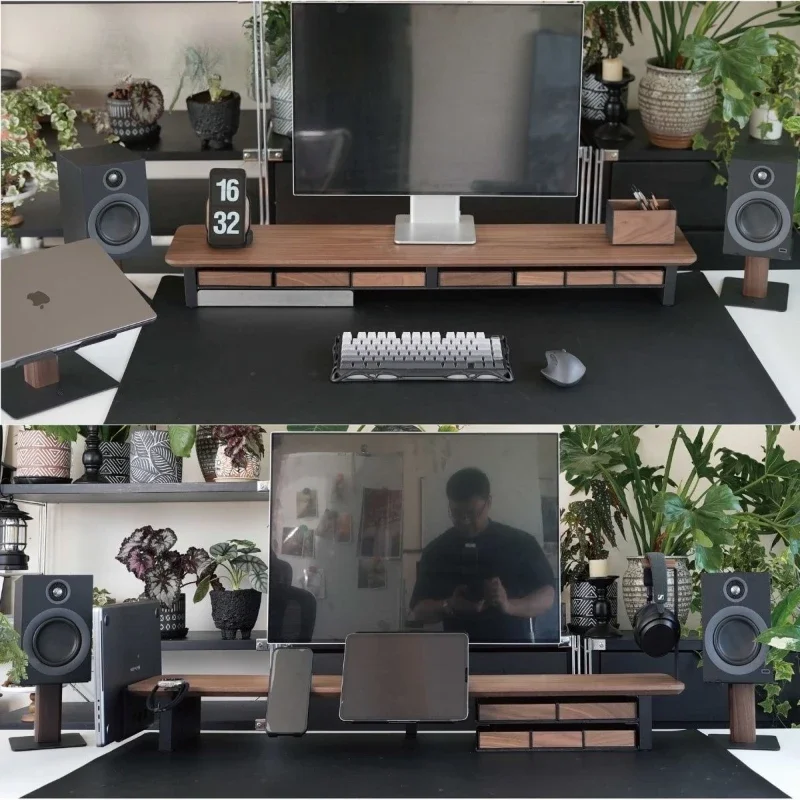 LE Computer Monitor Height Increase Stand Set Walnut Computer Desktop Display Rack Modularization Storage Shelf Office Organize