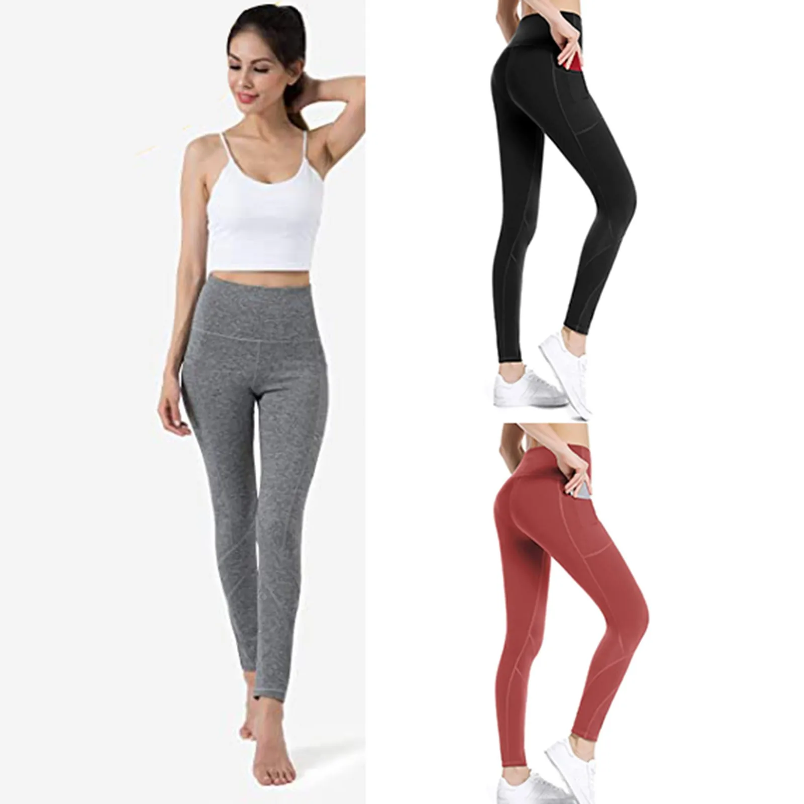 Yoga-Hosen, Leggings mit Taschen für Damen, hohe Taille, eng, Sport, schnell trocknend, atmungsaktiv, Workout, Laufhose, elastische Hose