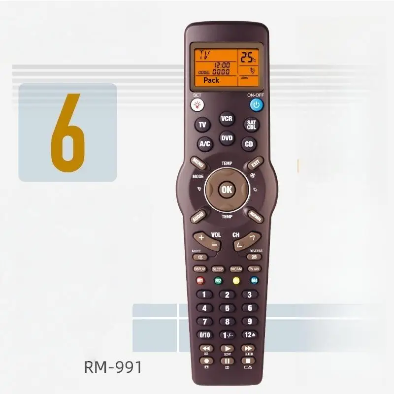 1Pcs Smart Universal Remote Control For TV/TXT DVD CD VCR SAT/CABLE And A/C RM-991 6 In 1 Learning Infrared Controller▪