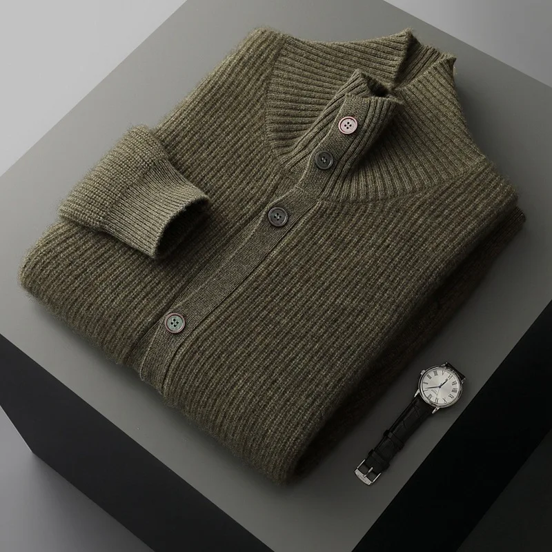 

Мужской кашемировый кардиган-свитер с воротником на осень-зиму