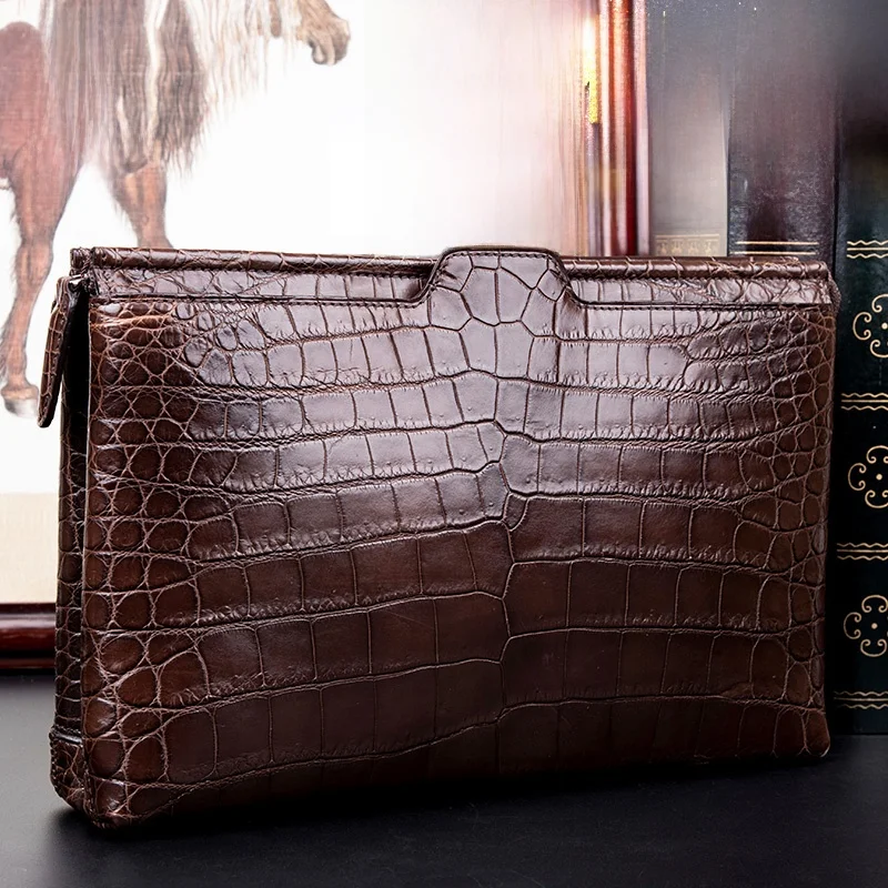 

Молодежная мужская сумка из крокодиловой кожи с животным, модная сумка-конверт Busin Sle, мягкая текстура, застежка-молния, без ворса