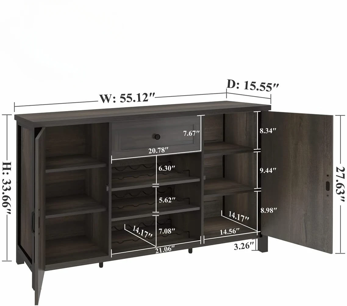 Industrial Buffet Cabinet with Storage, Farmhouse Sideboard Cabinet with Wine Rack