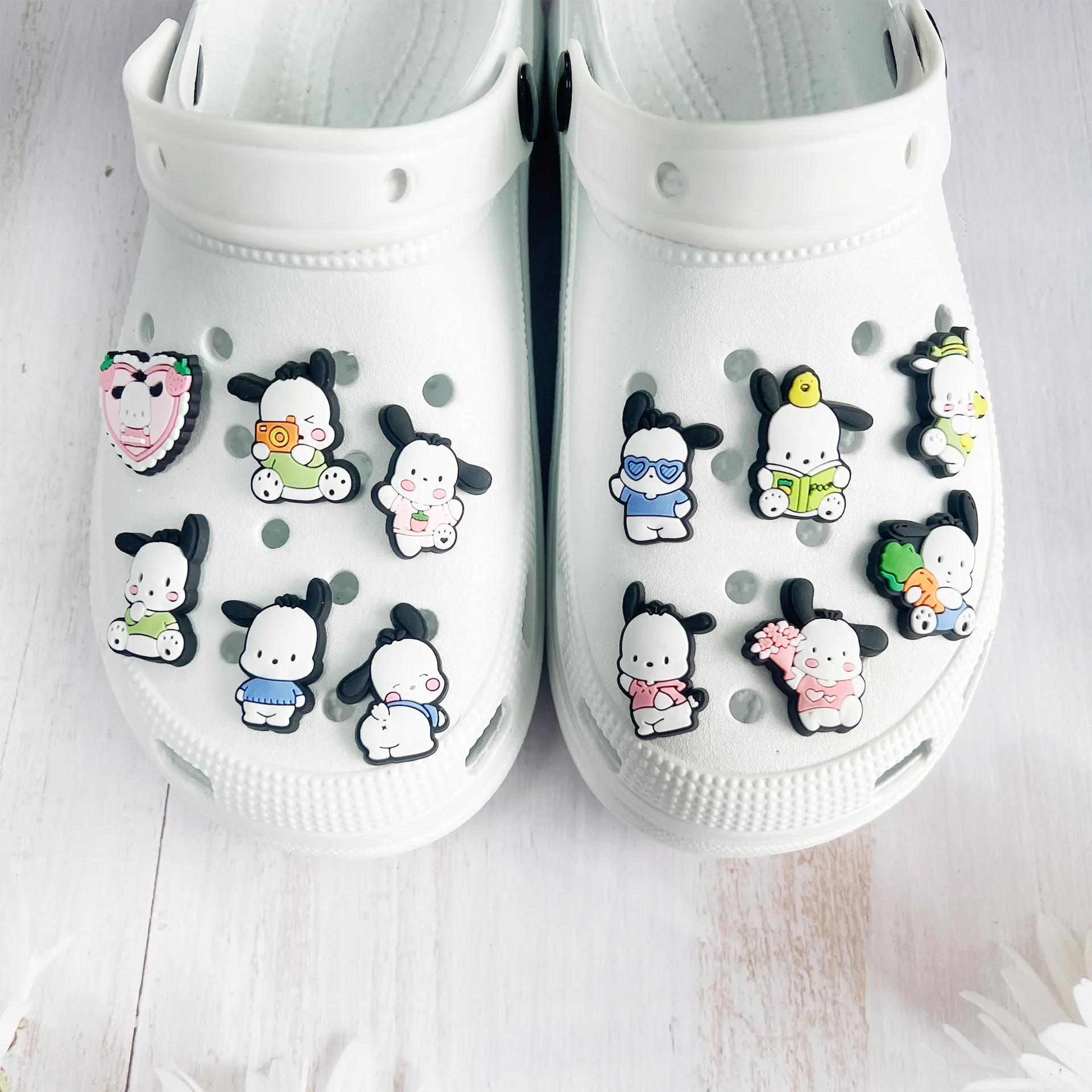 12Pcs Pochacco stitch Cartoon PVC Shoe Set Charms Buckle Accessories Cartoon Shoes Charms Decoration for Kids Party Gift