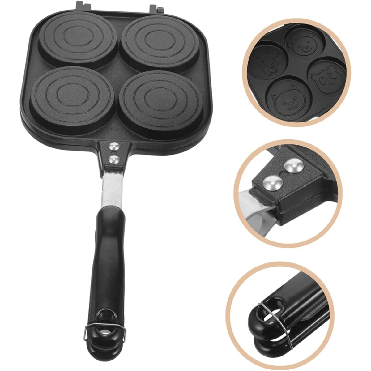 Wheel Pie Grill Pan Mini Frying Pan Double Sided Pancake Pan Nonstick Egg Pan Burgers Multi-Hole Egg Frying Pan