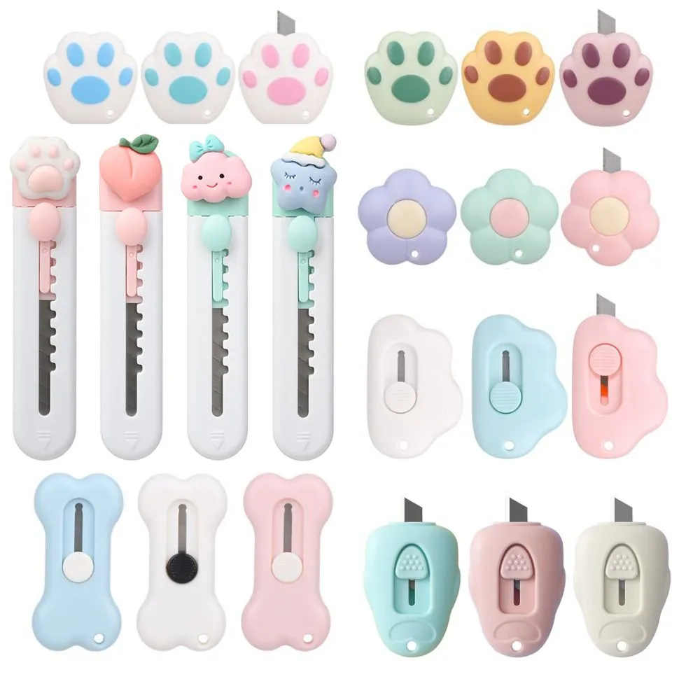 Mini cuchillo utilitario, cortador de caja lindo, abridor de letras retráctil, portátil, abrelatas de cartón, herramienta de corte de papel, cortador de caja para escuela y oficina