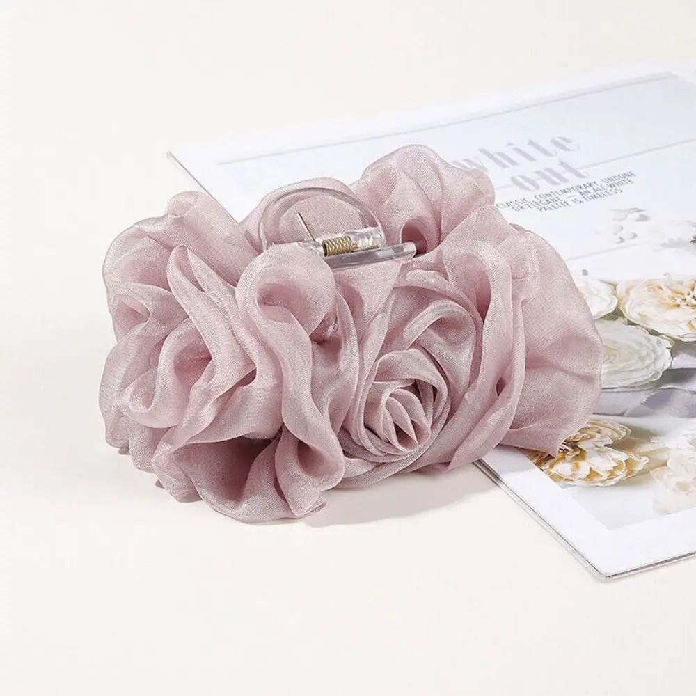 Fashion Chiffon Flower Large Bow Barrettes Women Hairgrip Hair Claw Clip Large Hair Clamp