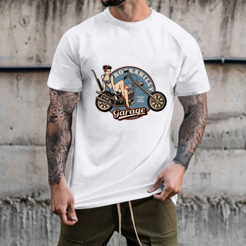 Vintage Rockabilly Biker Girl Heat Transfer White Ink Iron - on Patch, Trendy Rock - style Pattern for T - shirts, Canvas Bags,