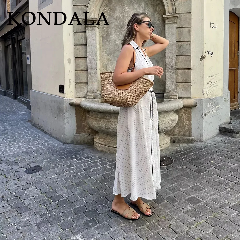 فساتين KONDALA 2025 منقطة للنساء وشاحات أنيقة لحفلات العودة للوطن فساتين قميص بأزرار حتى فساتين قميص نسائية ملابس ليلية للتاريخ #4