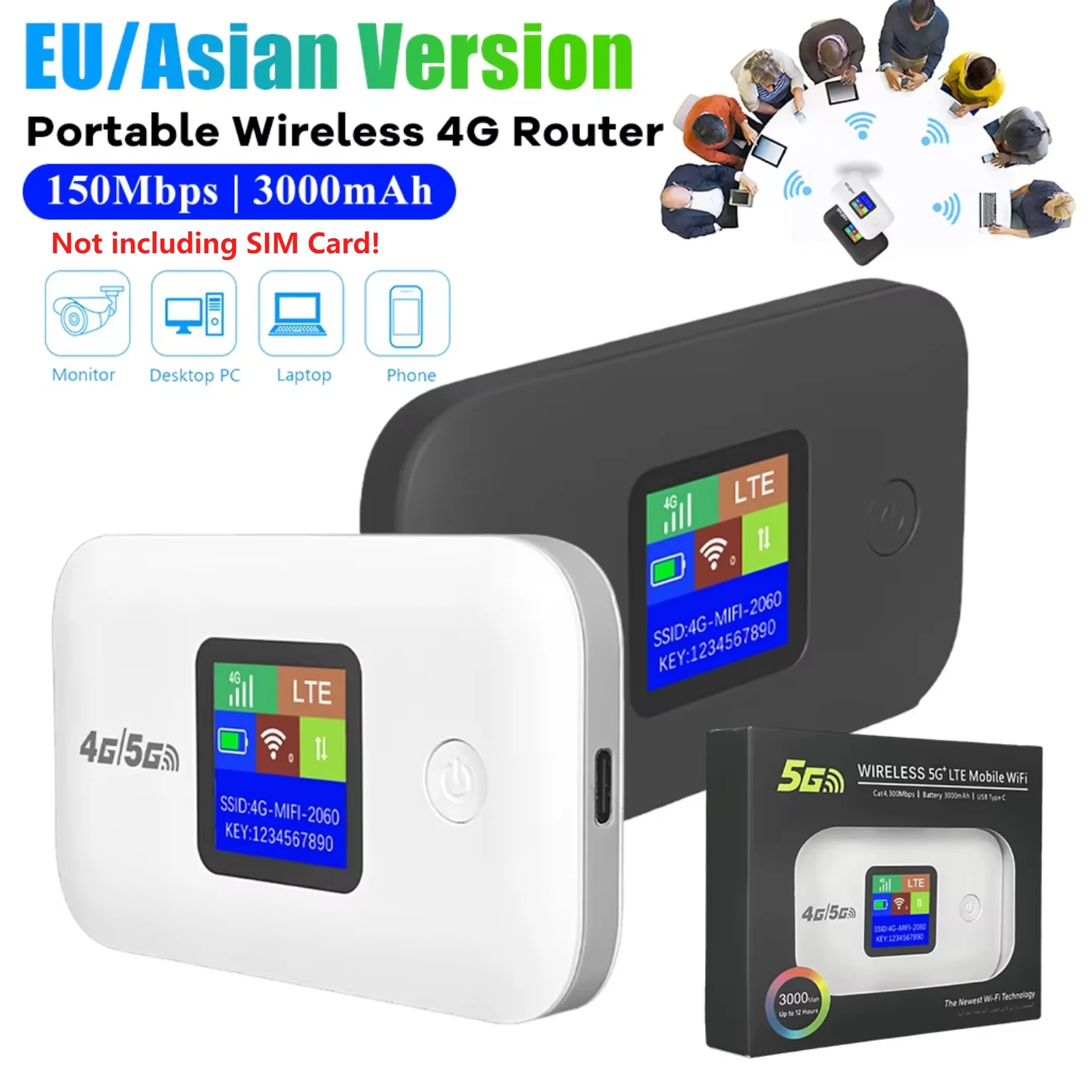 A8 Portable Wireless 4G Modem EU/Asian Version 150Mbps Wireless Portable Router 3000mAh Mobile WiFi Routers With SIM Card Slot