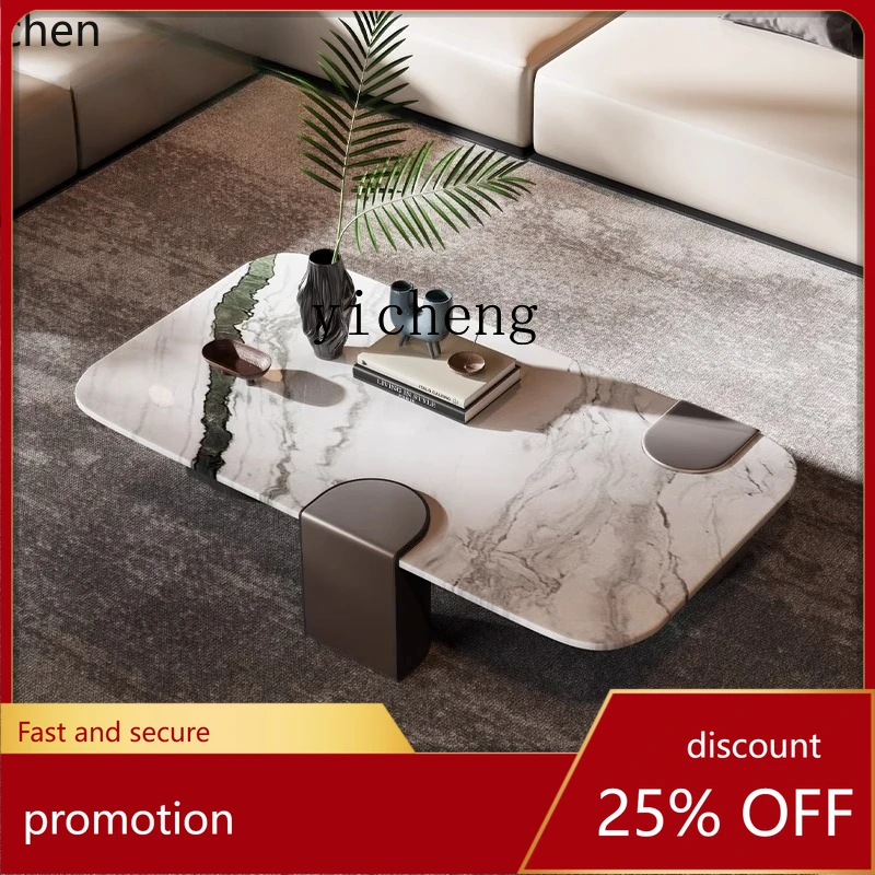 

HXL modern minimalist stainless steel ash wood foot natural luxury stone marble rectangular coffee table