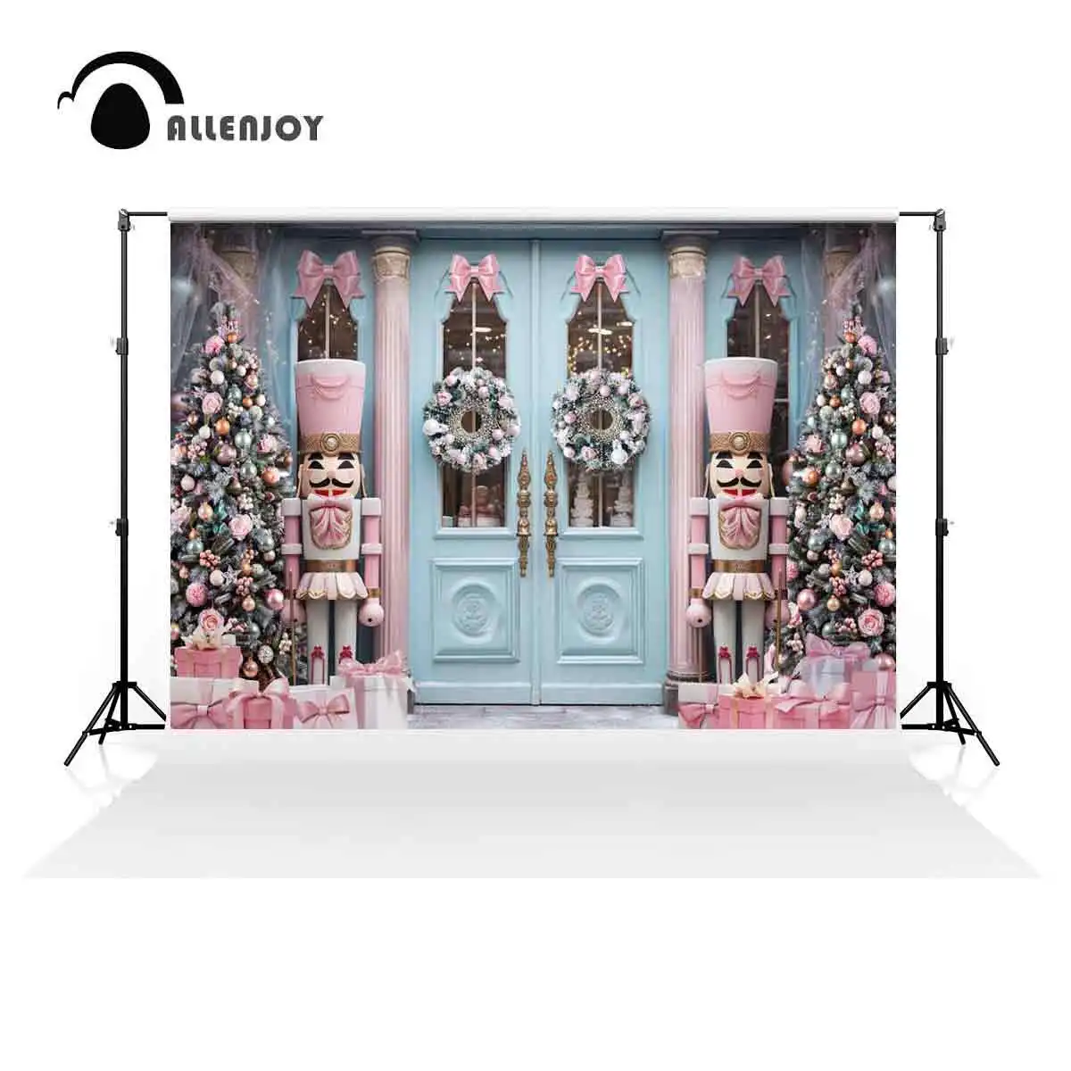 Allenjoy Pink Christmas Nutcracker Store Front Backdrop