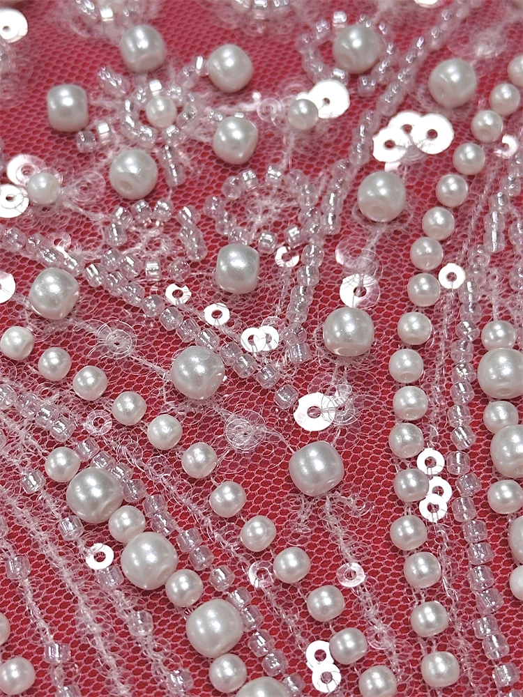 فاخر الخرز الثقيل الدانتيل قماش عالي الجودة 2025 تول أقمشة الدانتيل موضة أحدث الترتر الدانتيل للنسيج الزفاف الأفريقي 5 ياردات