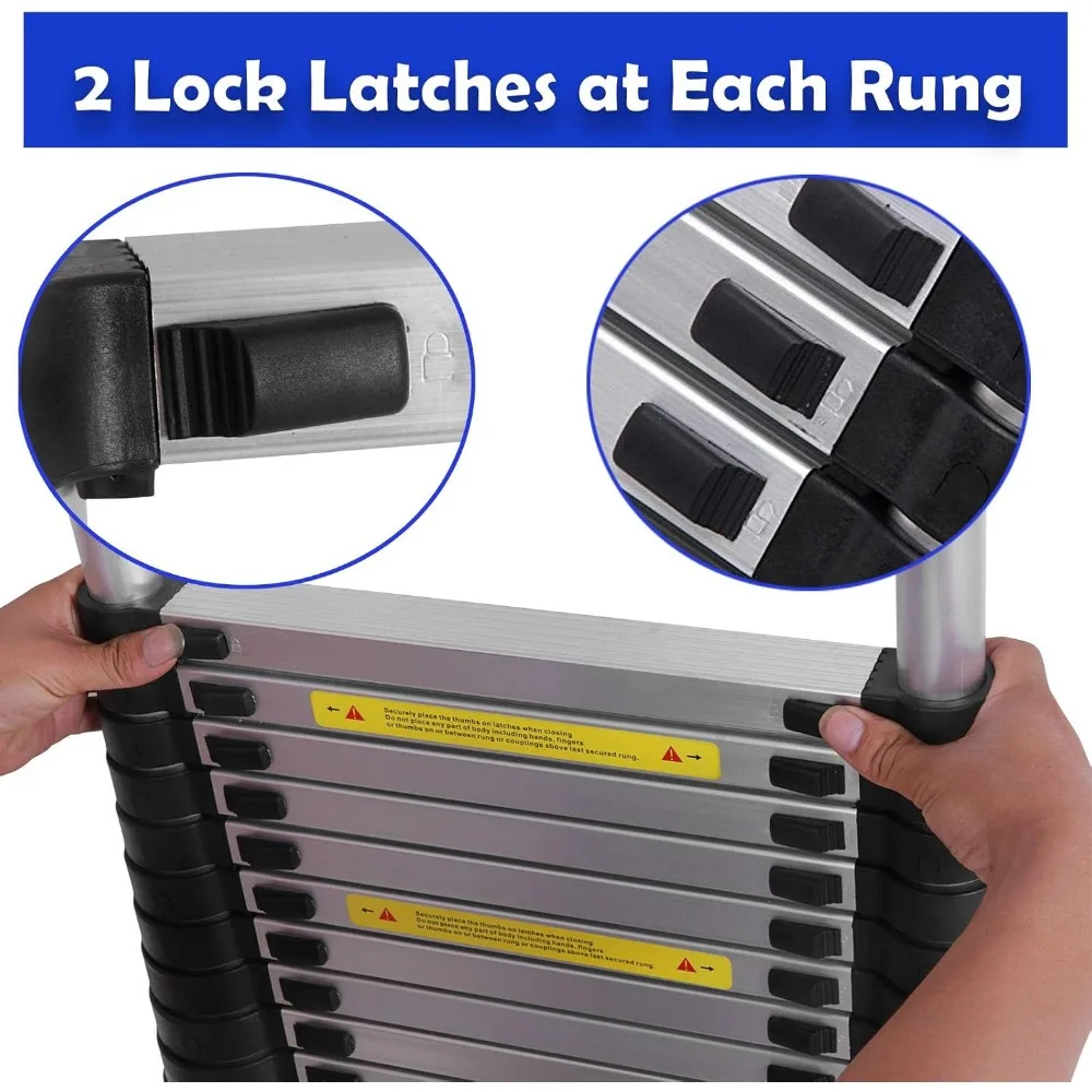 سلم تصغير من الألومنيوم - امتداد 16.5 قدمًا، 13 خطوة، محمول DIY، مطوي 3.2 قدمًا، شديد التحمل، مع خطافات قابلة للكشف #5
