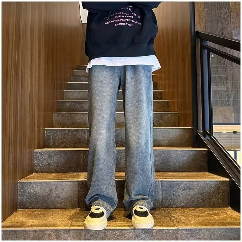 

American Sle Casual Jeans Men's plus Size 300 Pou Straight Leg High Street Loose Fit Long Pants Autumn Winter Jeans