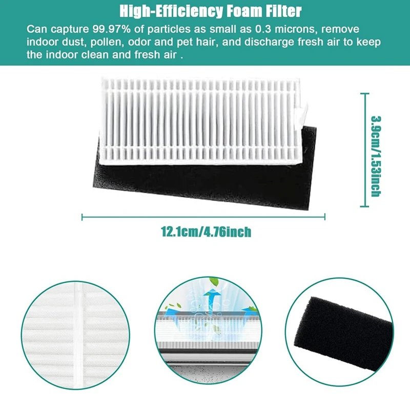 لـ Tikom G8000 / G8000 Pro، لـ Honiture G20، G20 Pro، للمكنسة الكهربائية Laresar Evol 3، فرشاة جانبية رئيسية، فلتر Hepa