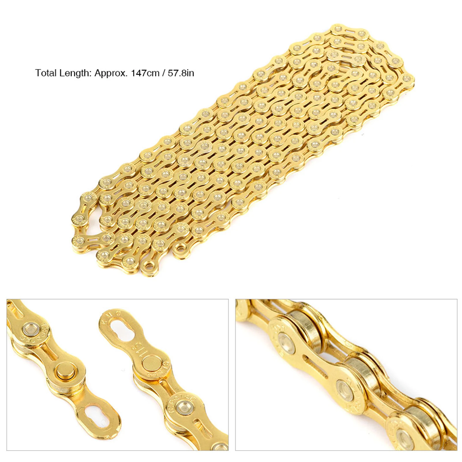 

Bicycle 11 Speed Skeleton Gold Chain, Ultralight Hollow Out Chain 116 Links Replacement Parts for Fixed Gear Road Bikes Bicycles