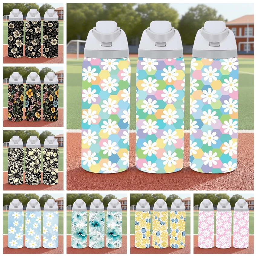 

1pcs 32oz Stainless Steel Insulated Tumbler, Floral Print Design, BPA-Free, Portable for Home, Car, Running & Outdoor Activities