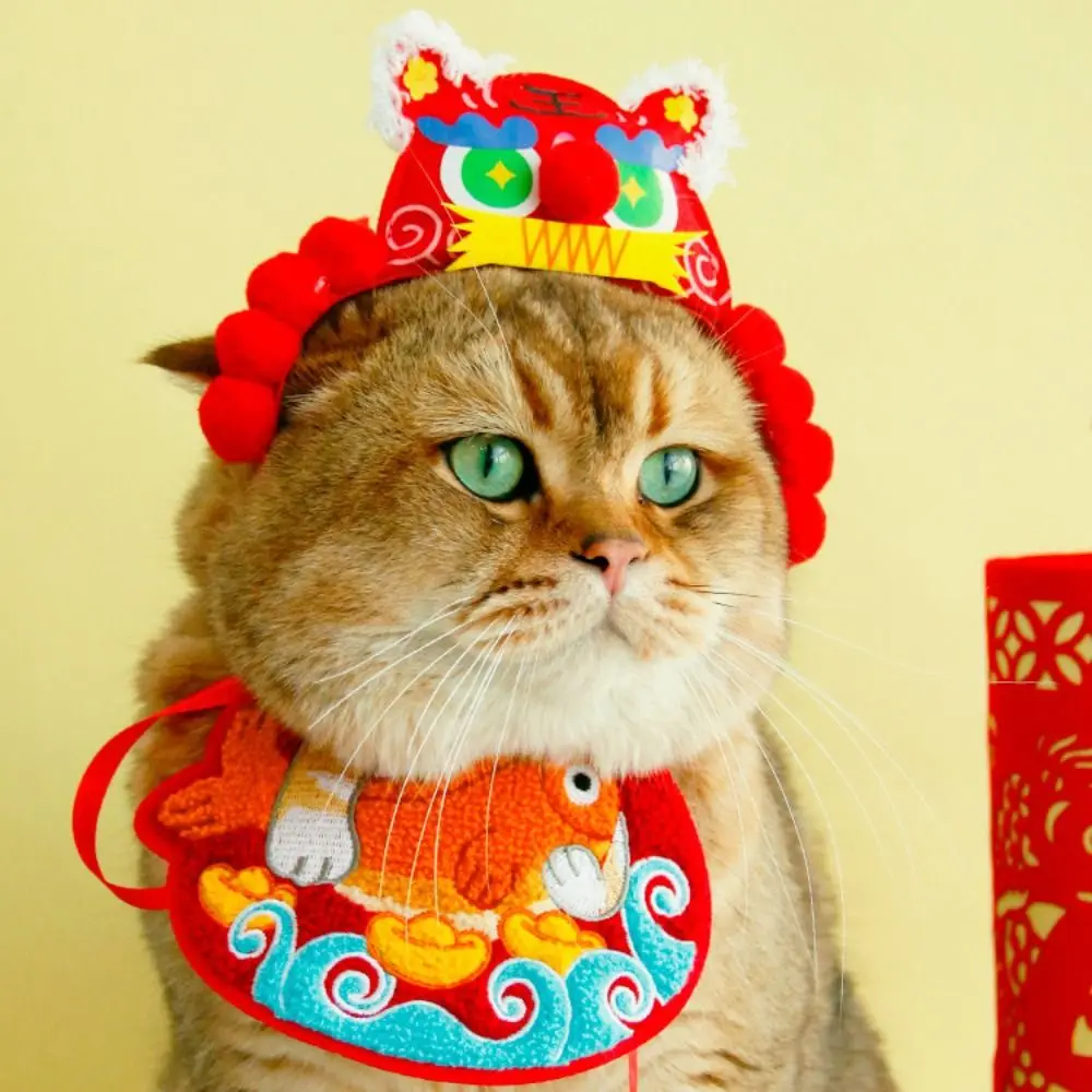 

Cute Cat New Year's Tiger Head Hat Stylish Comfortable Dog Spring Festival Decoration Adjustable Handmade Pet Clothing Party