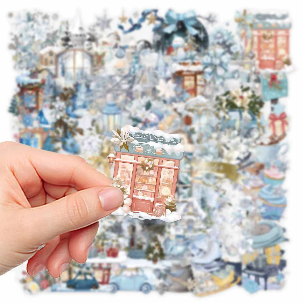 10/30/50pcs 귀여운 만화 겨울 테마 스티커 투명 빈티지 미적 낙서 데칼 수하물 노트북 전화 스티커 장난감