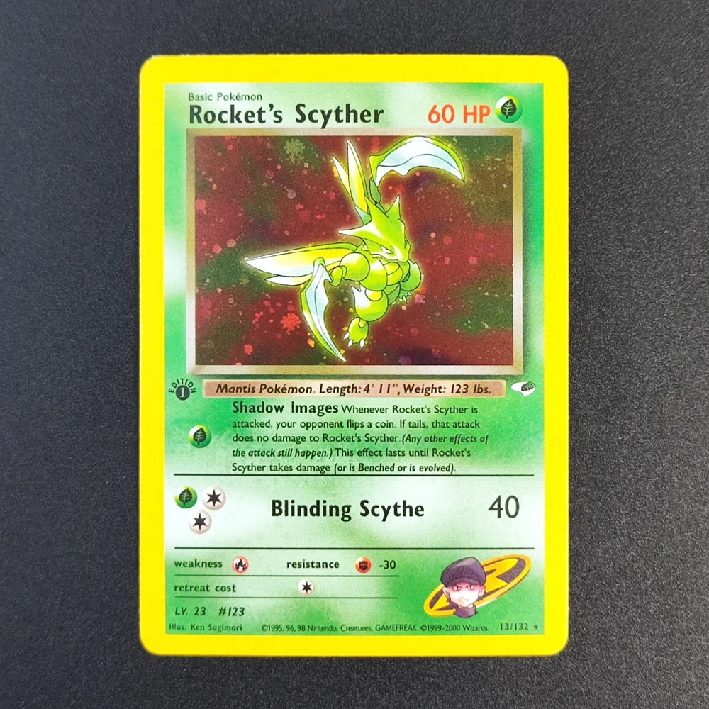 Proxy Pokemon Card EN Gym Challenge 1st Rockets Scyther 13/132 Super Rare Collectibles Card Single Classic Anime Cards Toys