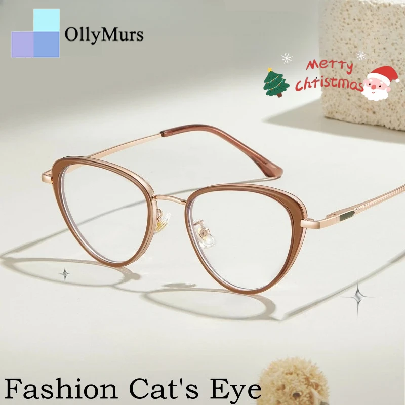 

OLLYMURS Новые модные очки из сплава TR90, ретро, сверхлегкие оптические оправы для очков «кошачий глаз» по рецепту для женщин S11931