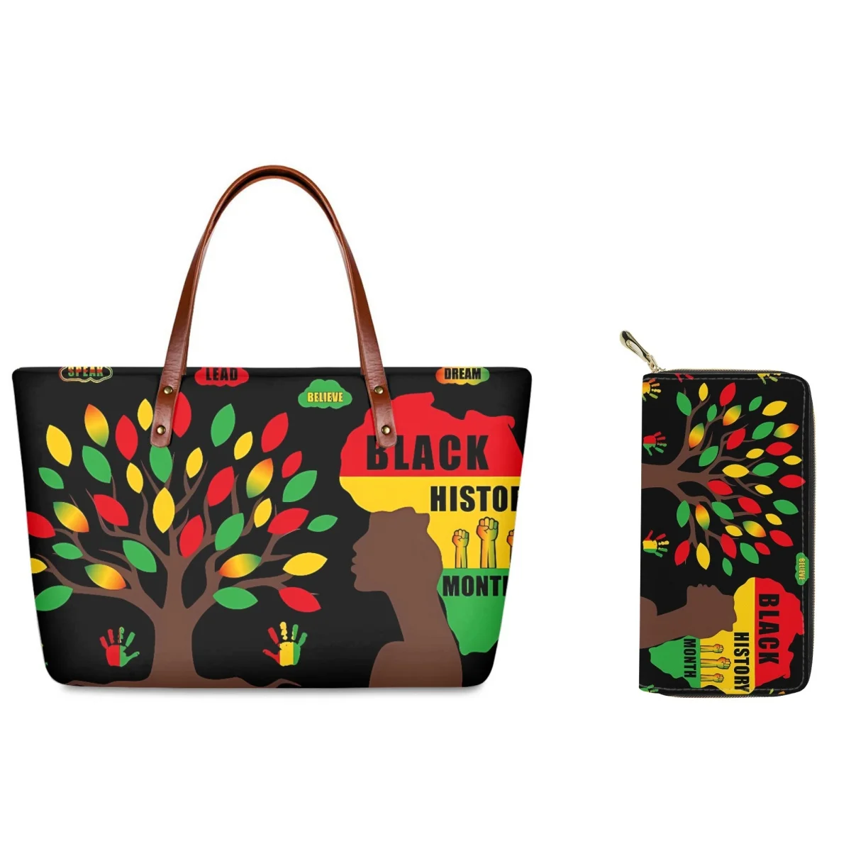 

FORUDESIGNS 2Pcs/Set Totes Bags Black History Month Design Ladies Large Capacity Handbags Street Style Fashion Shopping