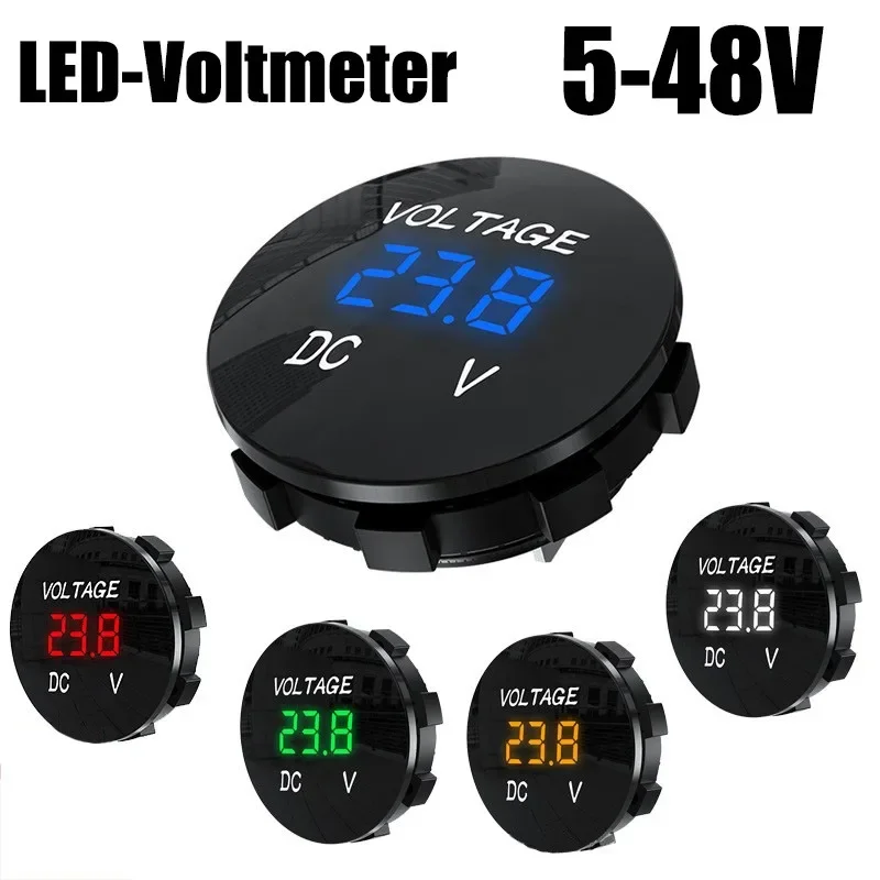 

Car LED Digital Display Vehicle Voltmeter 12-48V Round Volt Meter Panel for Motorcycle Boat