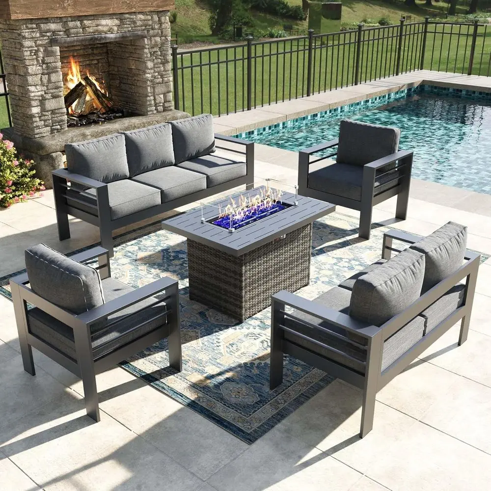 

Уличный металлический секционный диван-комплект с столом-очагом