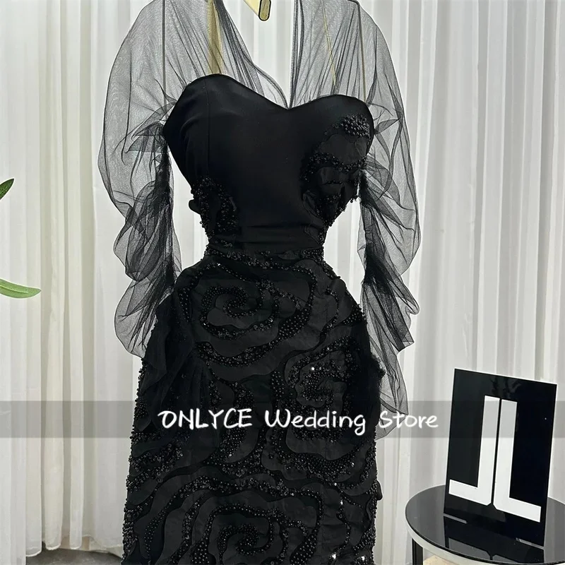 Abiti da sera da donna per occasioni speciali Abito da sera di lusso nero su misura 2025 Abiti da ballo con maniche lunghe con scollo a V