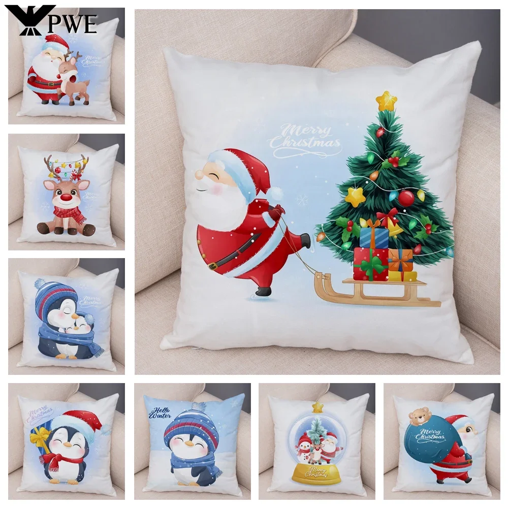 

Cartoon Santa Claus Little Penguin Pillowcase Sofa Kids Room Decoration Merry Christmas Penguin Deer Cushion Cover 45x45cm