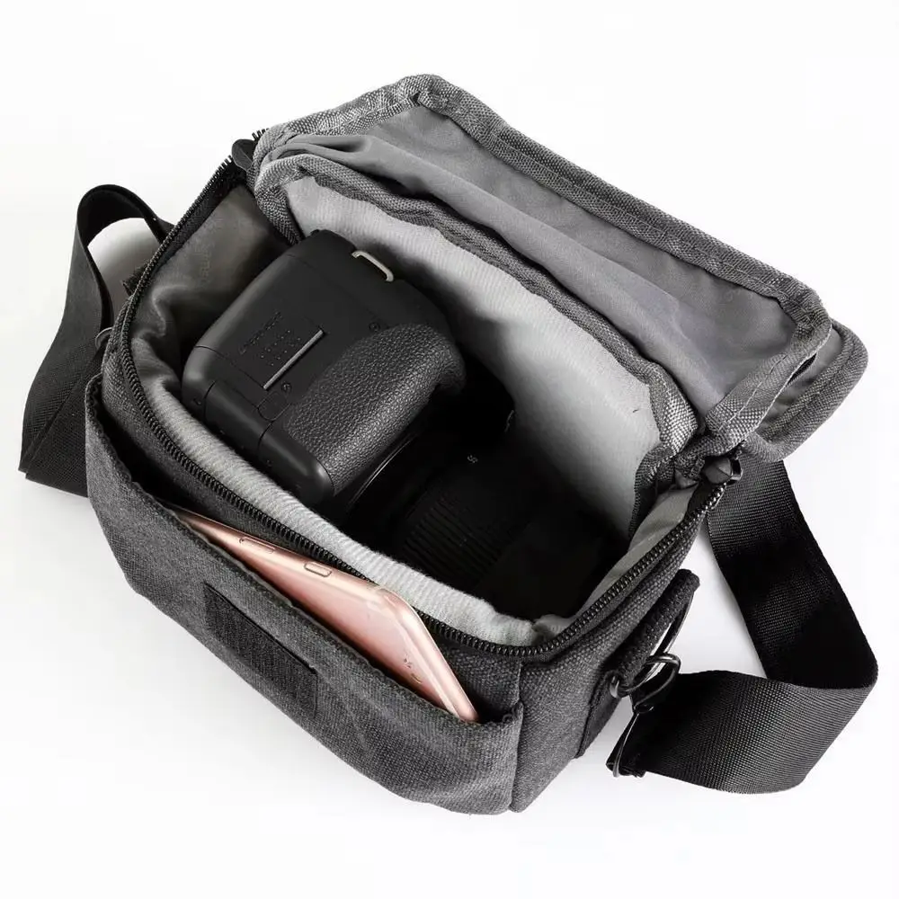 Portable Canvas Camera Bag Waterproof Shoulder Strap Storage Pouch Single Shoulder Slanting Protective Camera Video Bag Outdoor