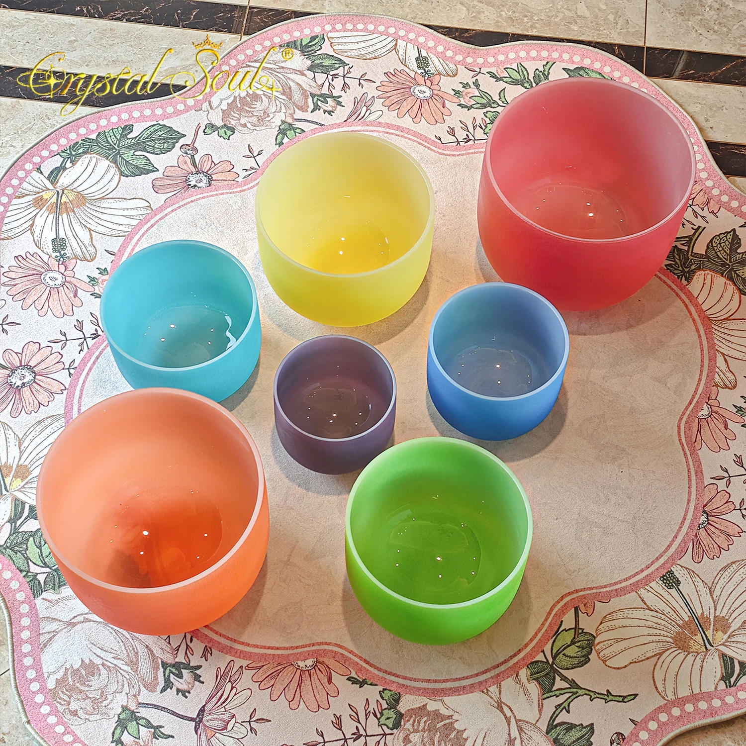 Crystal Soul 2026 New Product Seven Chakra Frosted Crystal Singing Bowl Set 8-14 Inch Customizable Size