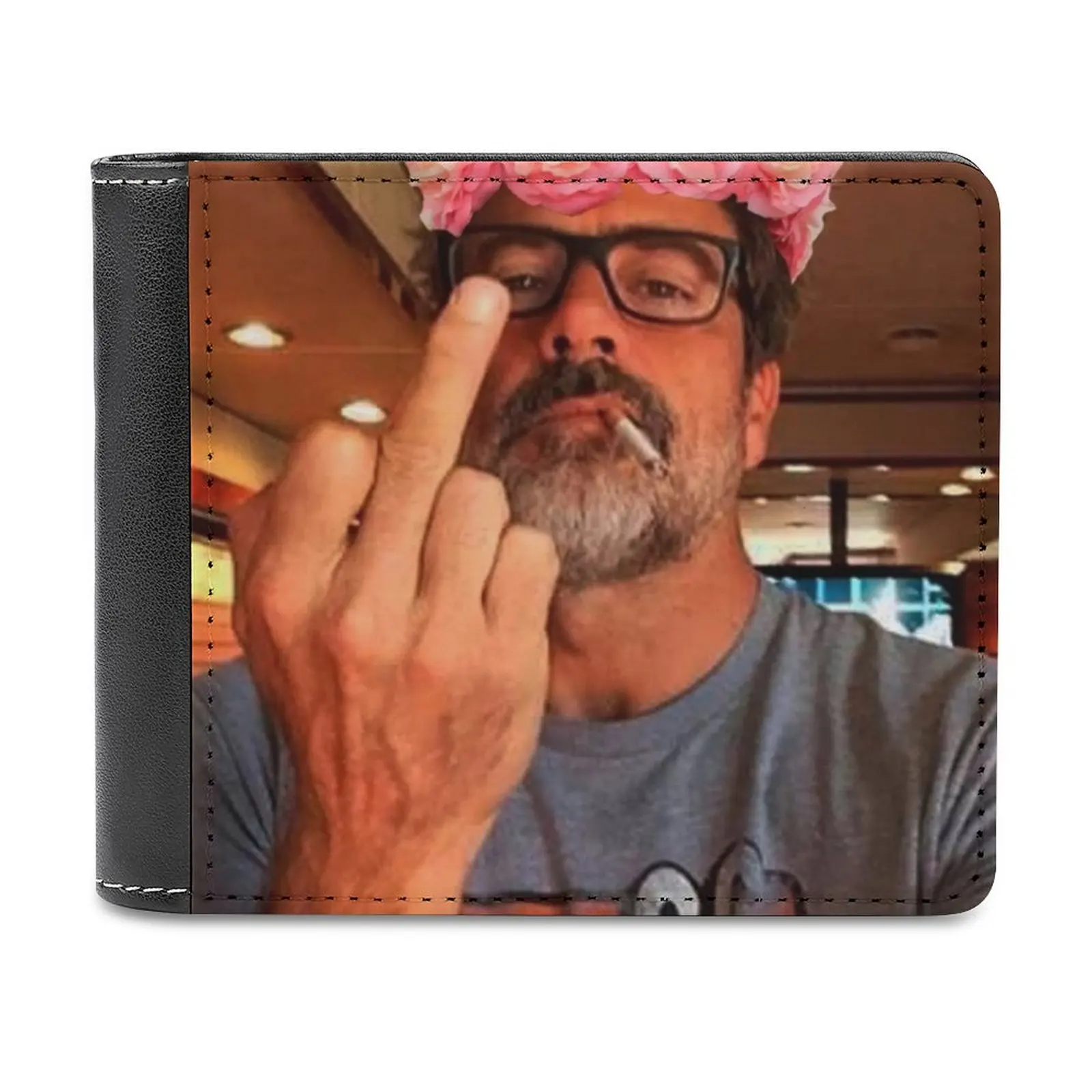 Cartera de cuero Jeffrey Dean Morgan con corona de flores para hombre, monedero negro clásico, tarjetero, cartera de moda para hombre Jeffrey Dean