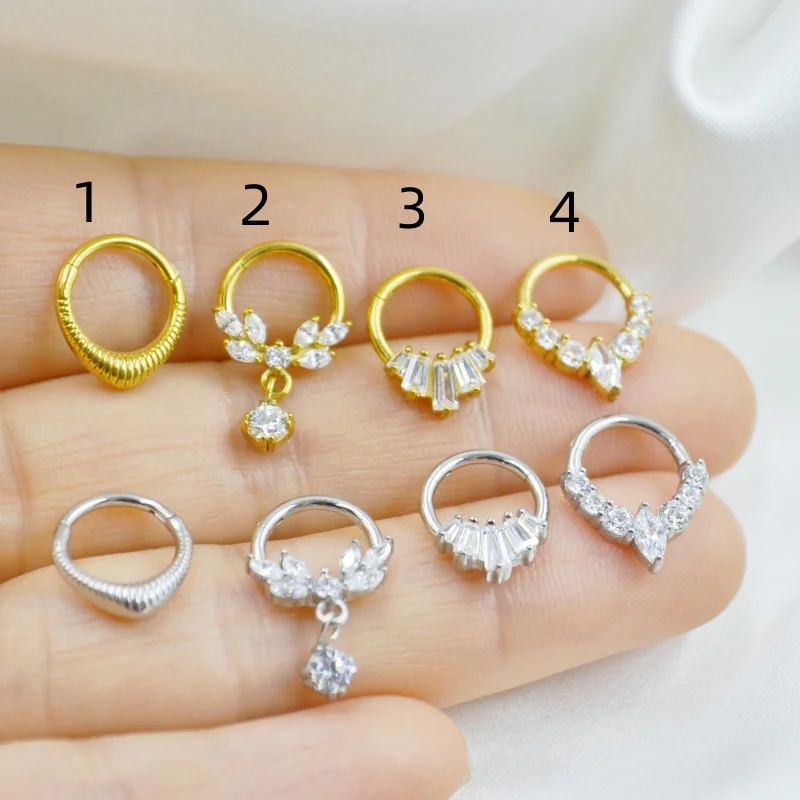 

10pcs Body Jewelry Piercing -316L Surgical Steel CZ Ear Helix Daith Cartilage Tragus Earring Nose Clicker Septum Hoop Ring HOT