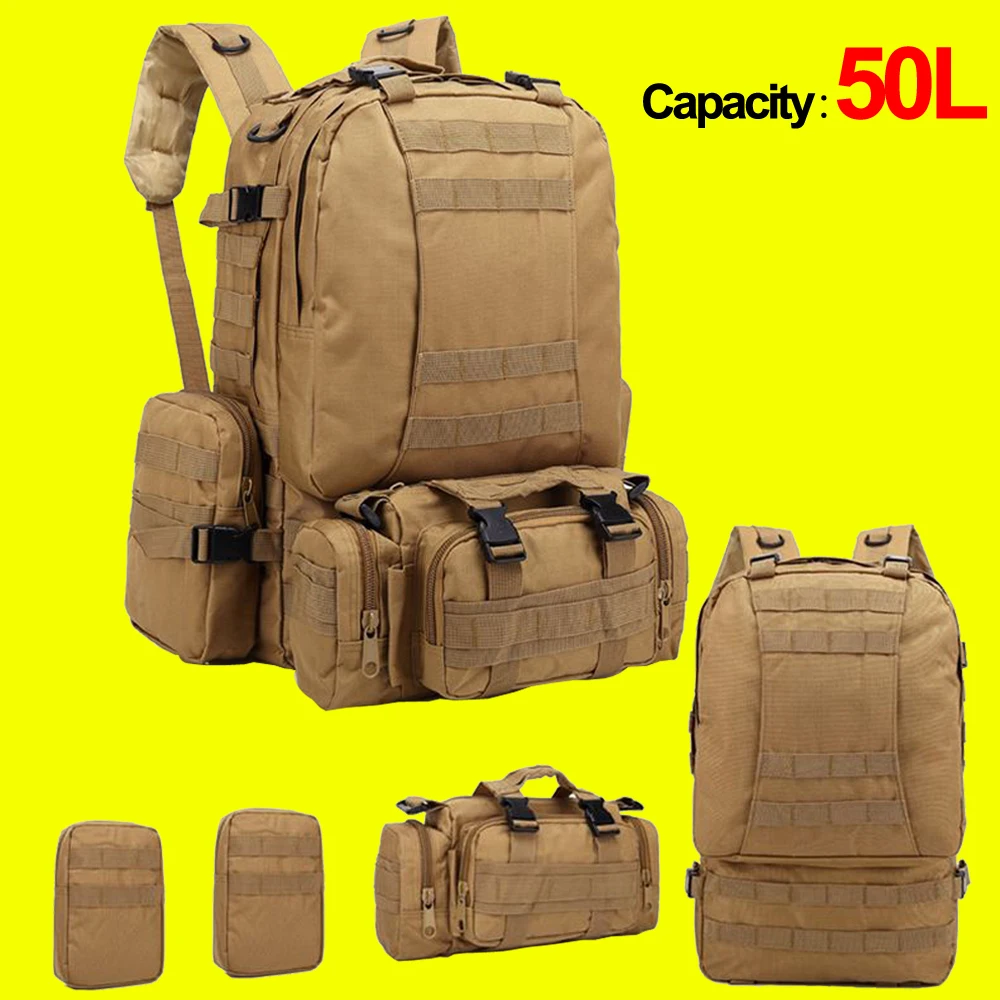 50L Tactical Backpack Outdoors Waterproof Backpacks 4 In 1 Molle Sport Bag Outdoor Trekking Fishing Hiking Camping 3D Rucksack