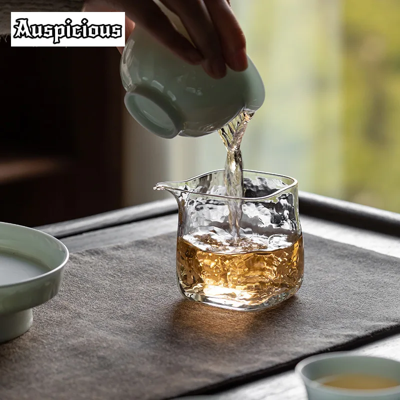 220ml Hanadmade Hammer Square Glass Tea Pitcher Antique Resistant Transparent Cha Hai Coffee Justice Cup Tableware Accessories