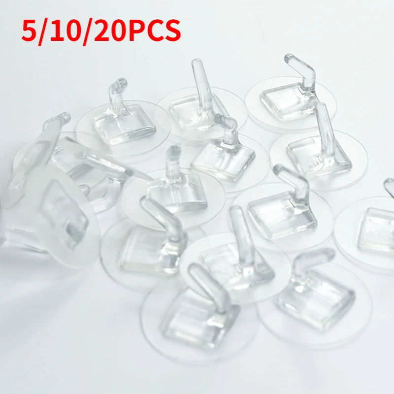 5/10/20pcs Transparent Plastic Duty Wall Hook for Kitchen Bathroom Office Storage No Trace No Scratch Waterproof Adhesive Hooks