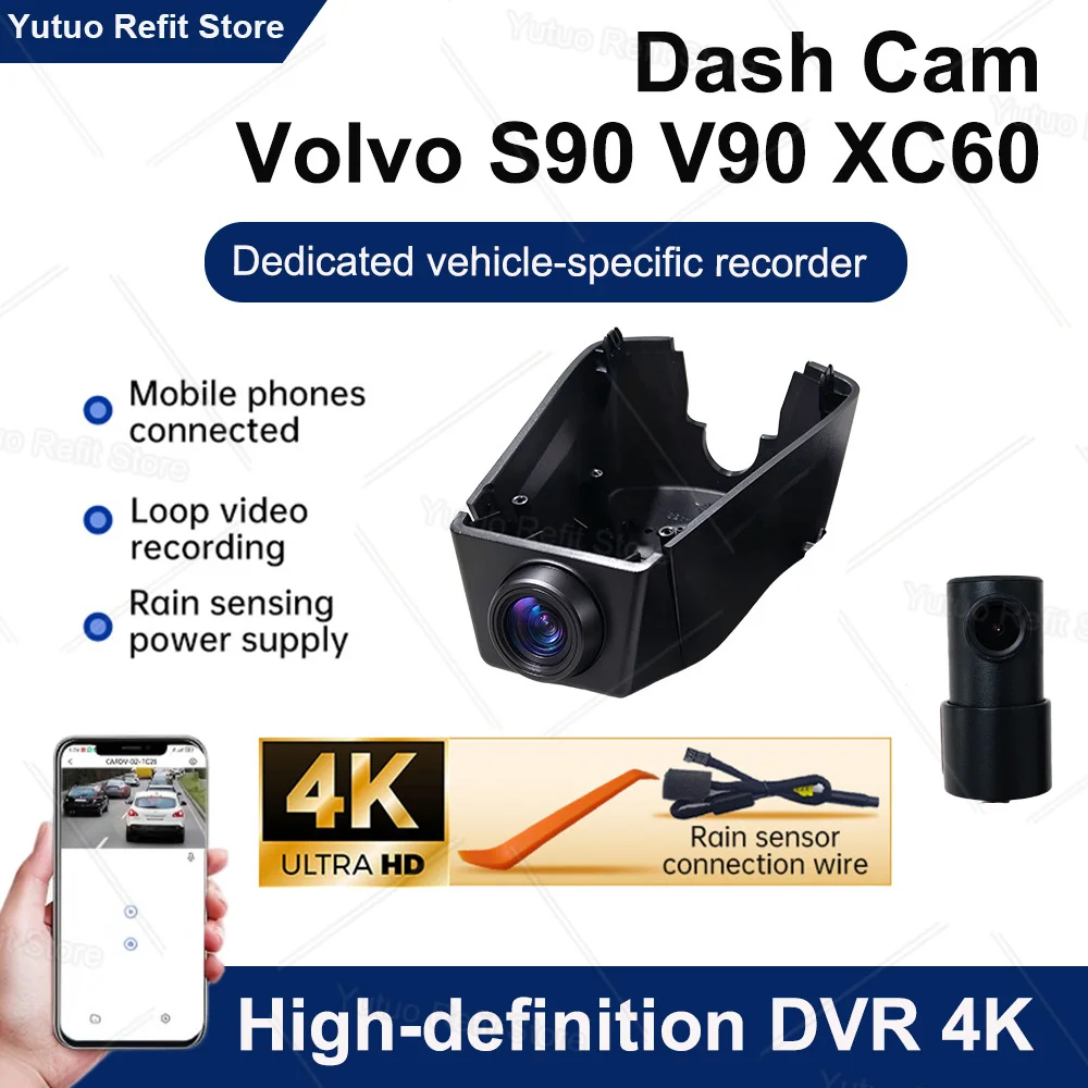 4K Car DVR WiFi Video Recorder Dash Cam Camera For Volvo S90 V90 XC60 2018-2024 WIFI Car Dvr Recording Devices Accessories