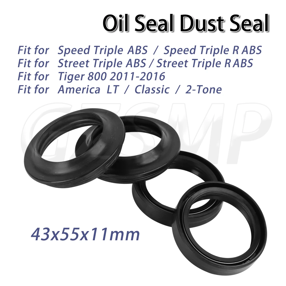 43X55X11mm Oil Dust Seal Motorcycle Front Fork Absorber Fit for Triumph Bonneville T100 Speed Street Triple R Tiger 800