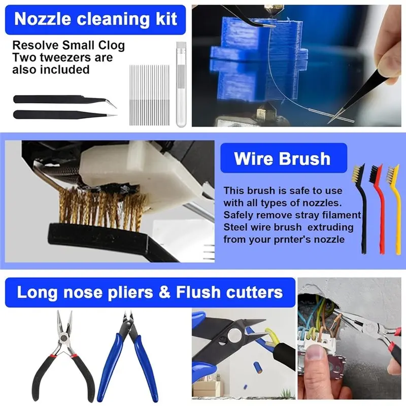 GOOD-Pliers, Files, Tweezers, Carving Knife, Cleaning Needles, Keys, Wrench- 3D Printer Tool Kit& Accessories For 3D Printing