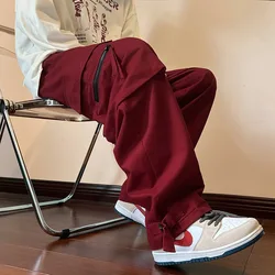 Men's Clothing Cargo Pants Jogger Work Wear Man Pants New Y2k Wine Red Spring Casual Loose Straight Leg Wide Leg Men Trousers