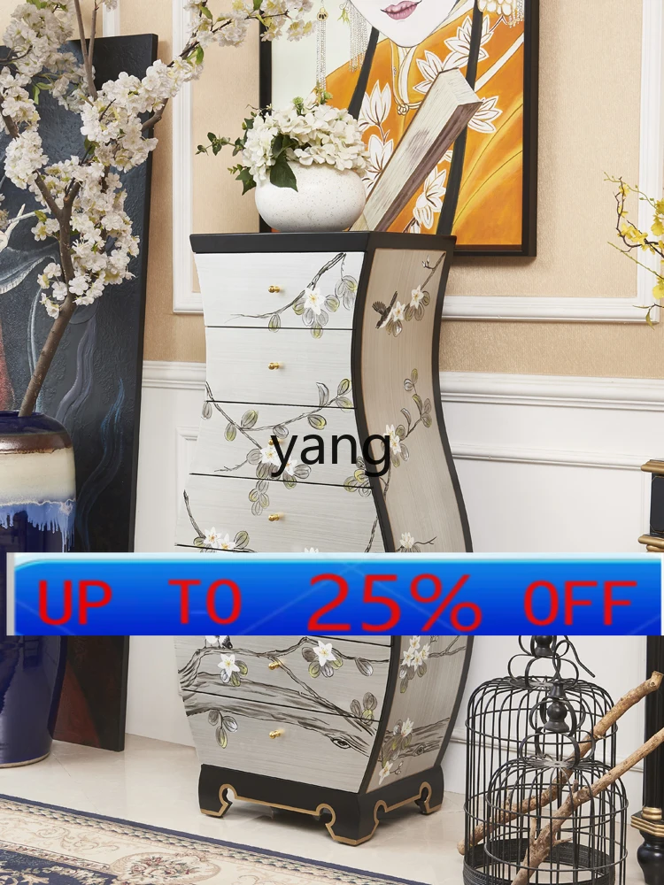 

Ltt original bedroom painted flower and bird new Chinese multi-bucket cabinet vase living room sofa decorative cabinet