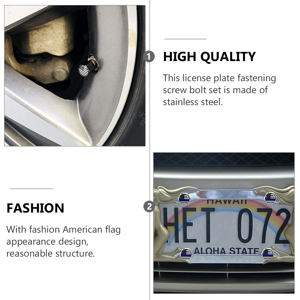 

1 set 1 Set License Plate Frame Security Fastener Kit American Flag Stainless Steel Car Truck Motorcycle Durable Rustproof Bolts