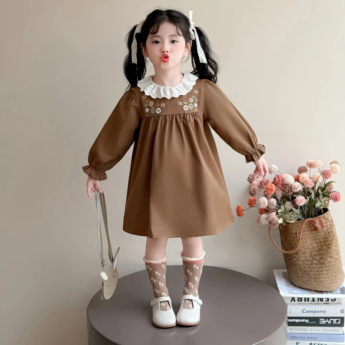 فستان بناتي مع فستان أميرة عصري وأنيق مطرز بالدانتيل للربيع والخريف، ملابس كاجوال يومية