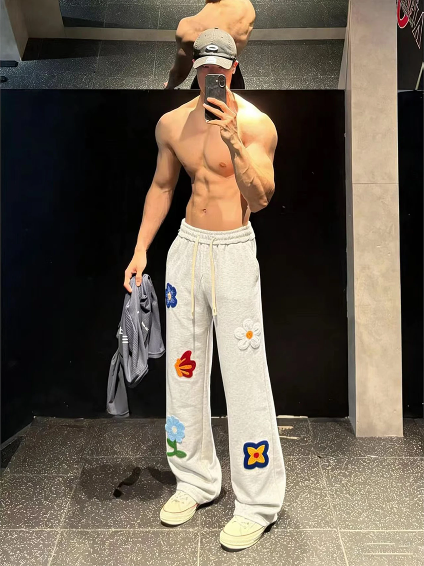 

Спортивные штаны с цветочной вышивкой American Sle, мужские осенне-зимние спортивные брюки Cleanfit Fitn, теплые прямые брюки Fce