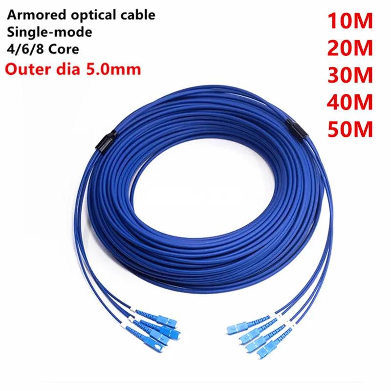 Armored fiber optic cable, Outdoor fibra optica,blue Single Mode Patch Cord,LC UPC SC, 4/6/8 Cores, Ftth, 10m,20m,30m,40m, 50m