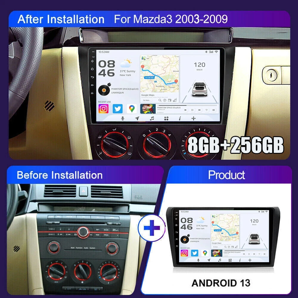 

For Mazda 3 2004 - 2008 2009 Android 15 DSP Car Radio Multimidia Video Player Navigation GPS Stereo 2din Head Unit Carplay Auto