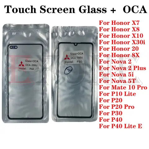 Voor Huawei Honor 8XX7 X8X10 20X30i Mate 10 Nova 2 5i 5T P10 P20 P30 P40 Lite E Pro Plus Touchscreen Buitenste Voor Glas + OCA