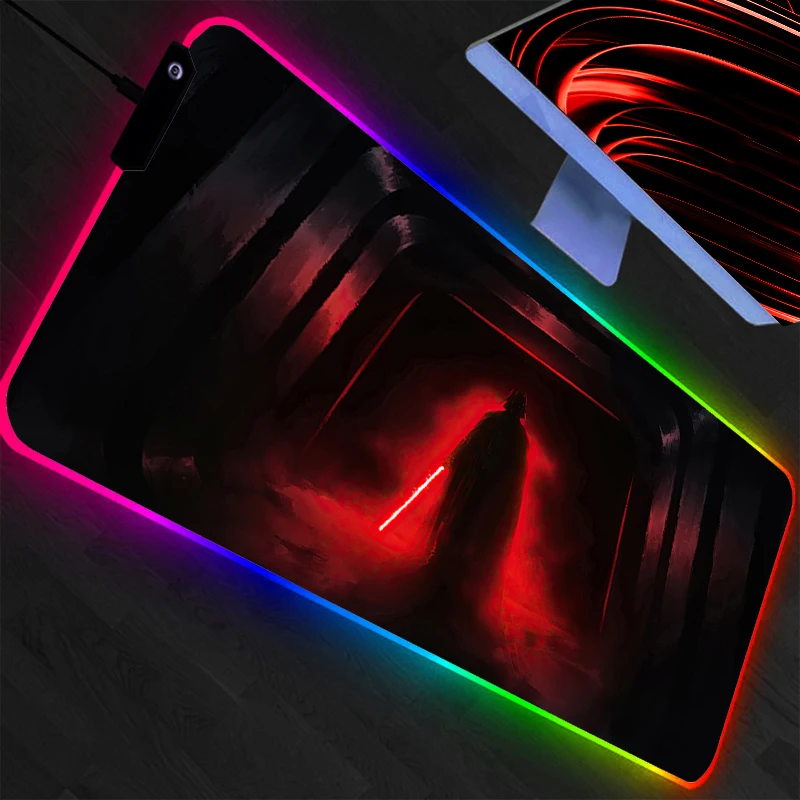 

Большой коврик для мыши RGB Star Wars, гладкий, гибкий, резиновый, для геймеров, для ПК, компьютера, клавиатуры, с подсветкой, светодиодный, прочный