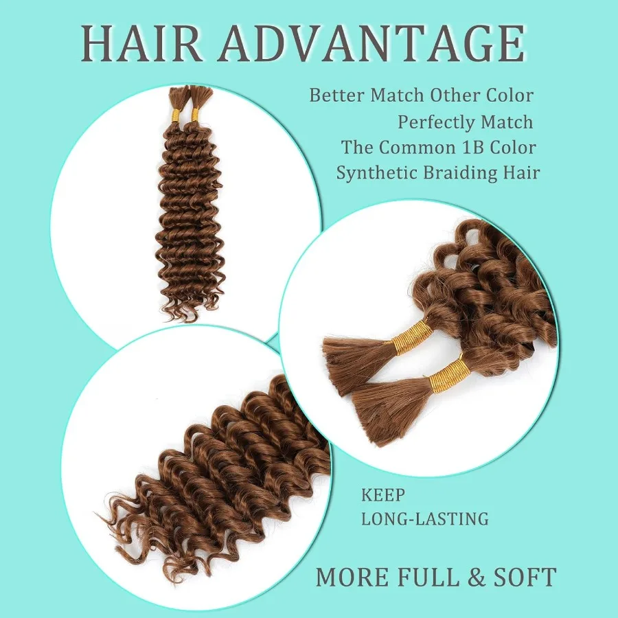 مزيج الشعر البشري الاصطناعية مجعد بوهو الشعر للتضفير 20 بوصة بوهو الضفائر 4 حزم 110 جرام حزمة الرطب والمموج موجة عميقة